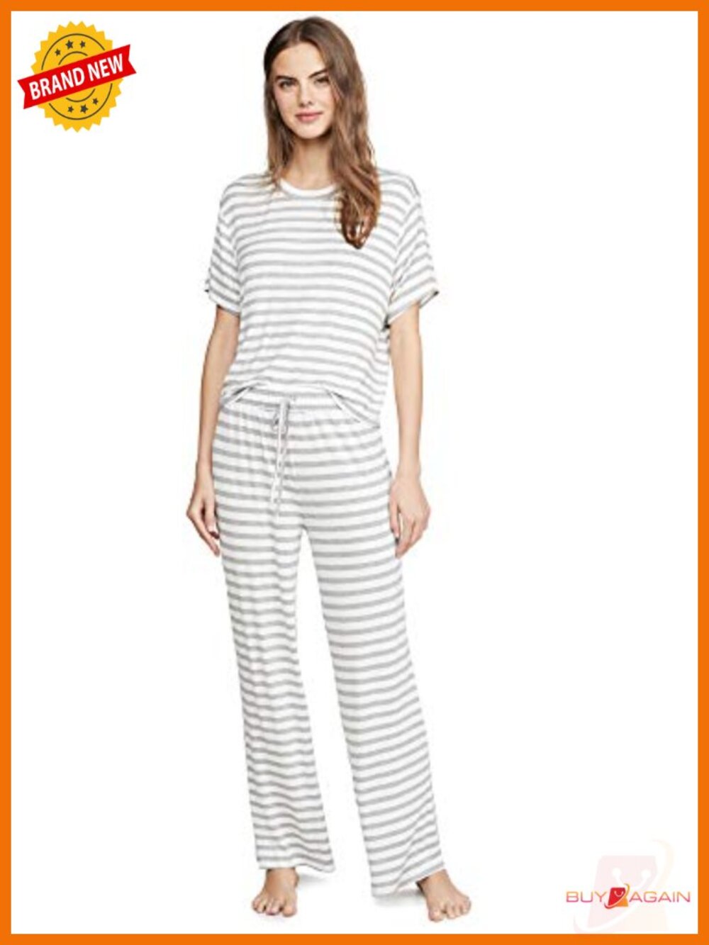 Womens 2-Piece Rayon Spandex PJ Set Crew Neck Short Sleeve Sleepwear